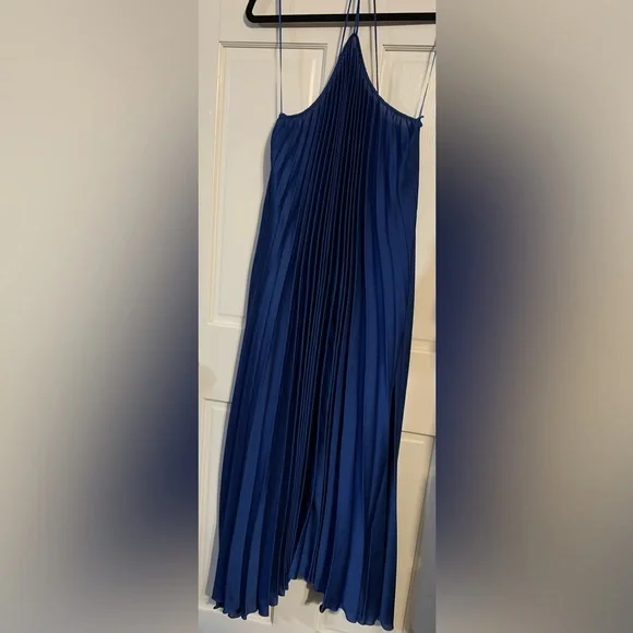 021 Mango Elegant Blue Pleated Halter Neck Halter Dress, Size 6 NWOT - Picture 7 of 11